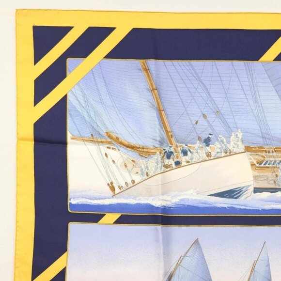 HERMES Carre 90 Scarf ""RAFALES"" Silk Blue Auth - Picture 2 of 14